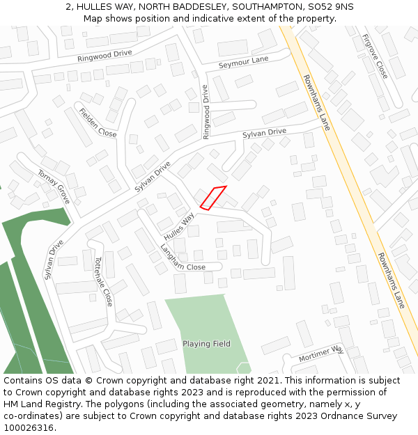 2, HULLES WAY, NORTH BADDESLEY, SOUTHAMPTON, SO52 9NS: Location map and indicative extent of plot