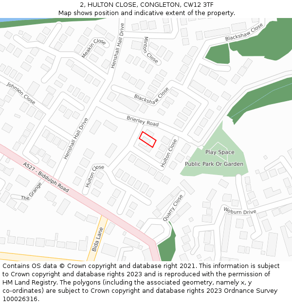 2, HULTON CLOSE, CONGLETON, CW12 3TF: Location map and indicative extent of plot