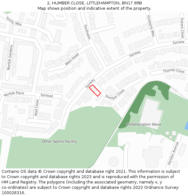 2, HUMBER CLOSE, LITTLEHAMPTON, BN17 6RB: Location map and indicative extent of plot