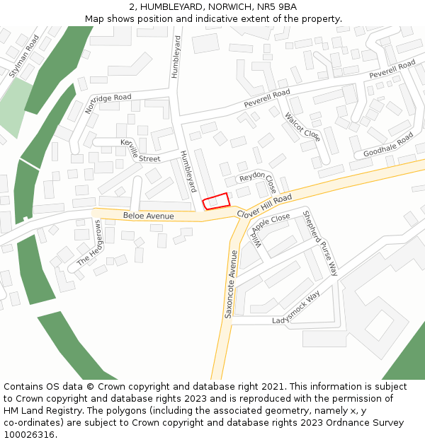 2, HUMBLEYARD, NORWICH, NR5 9BA: Location map and indicative extent of plot