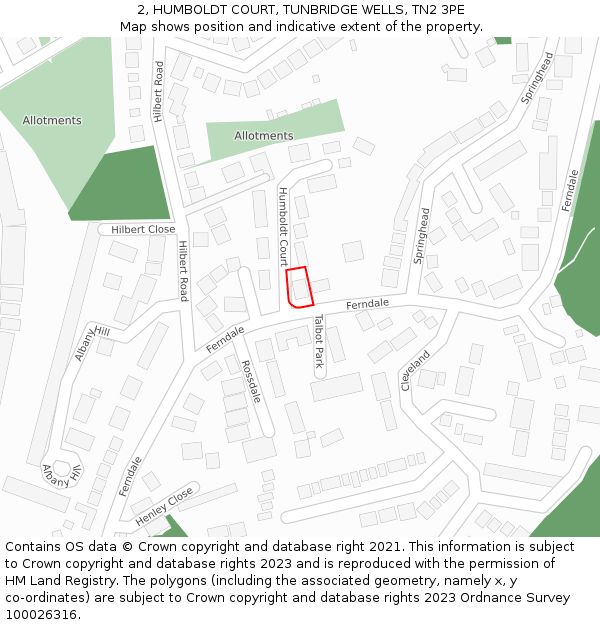 2, HUMBOLDT COURT, TUNBRIDGE WELLS, TN2 3PE: Location map and indicative extent of plot