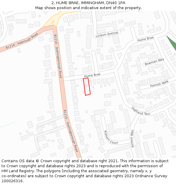 2, HUME BRAE, IMMINGHAM, DN40 1PA: Location map and indicative extent of plot