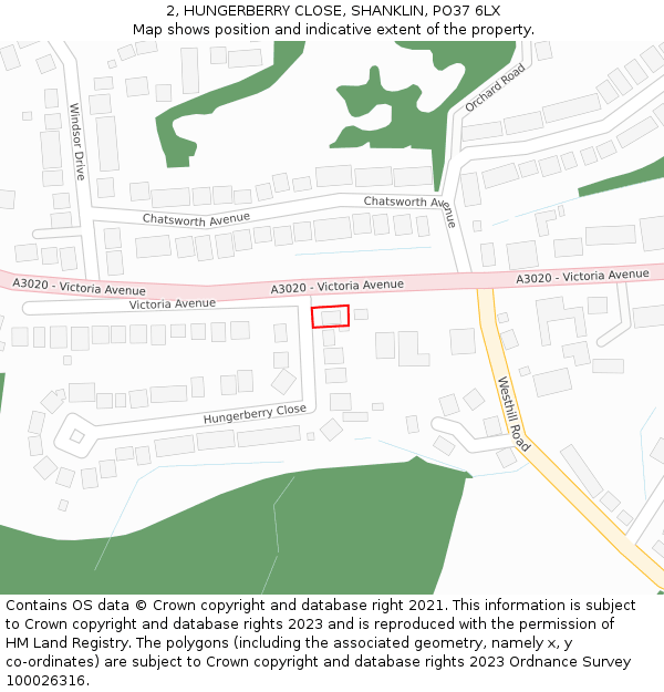 2, HUNGERBERRY CLOSE, SHANKLIN, PO37 6LX: Location map and indicative extent of plot