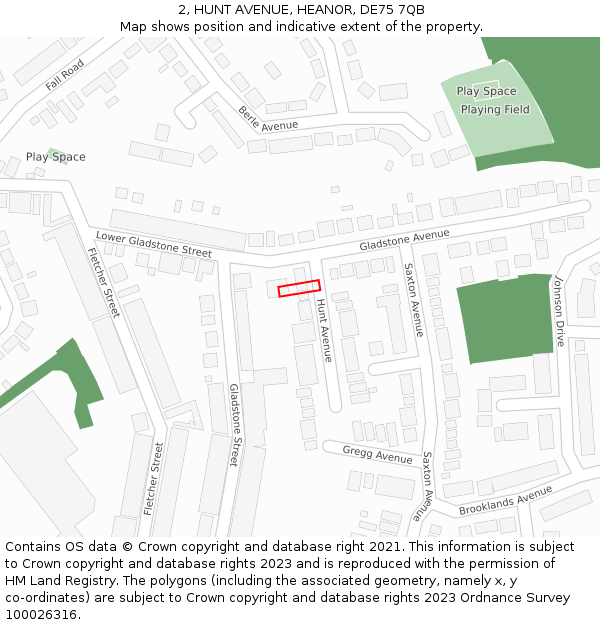 2, HUNT AVENUE, HEANOR, DE75 7QB: Location map and indicative extent of plot