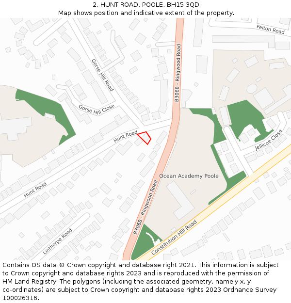 2, HUNT ROAD, POOLE, BH15 3QD: Location map and indicative extent of plot