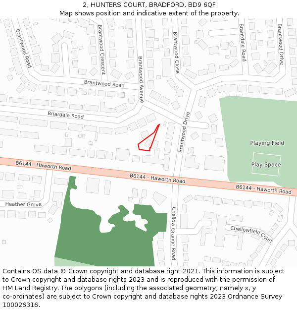 2, HUNTERS COURT, BRADFORD, BD9 6QF: Location map and indicative extent of plot