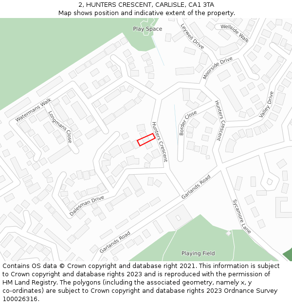 2, HUNTERS CRESCENT, CARLISLE, CA1 3TA: Location map and indicative extent of plot