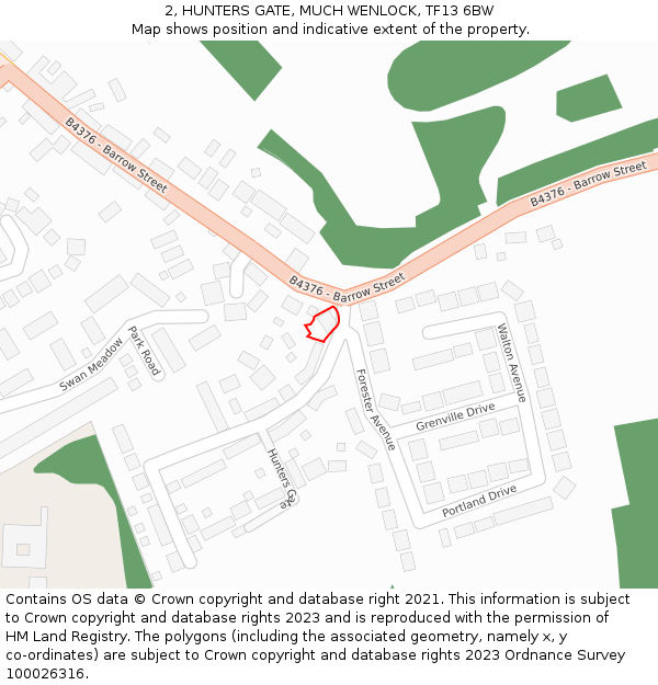 2, HUNTERS GATE, MUCH WENLOCK, TF13 6BW: Location map and indicative extent of plot