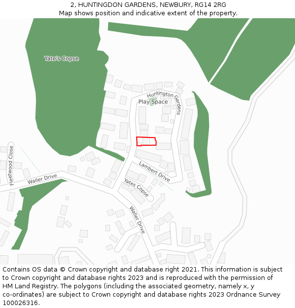 2, HUNTINGDON GARDENS, NEWBURY, RG14 2RG: Location map and indicative extent of plot