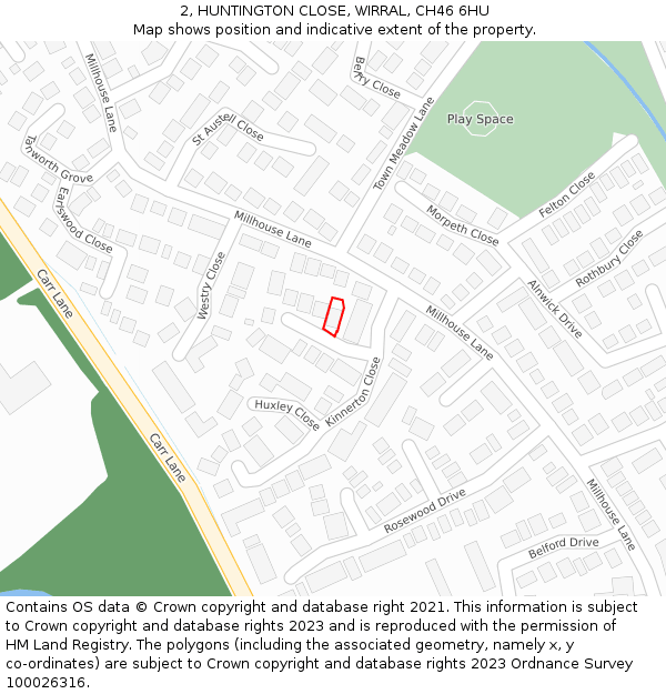 2, HUNTINGTON CLOSE, WIRRAL, CH46 6HU: Location map and indicative extent of plot