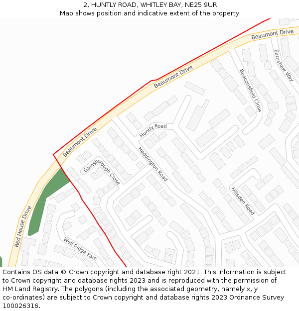 2, HUNTLY ROAD, WHITLEY BAY, NE25 9UR: Location map and indicative extent of plot