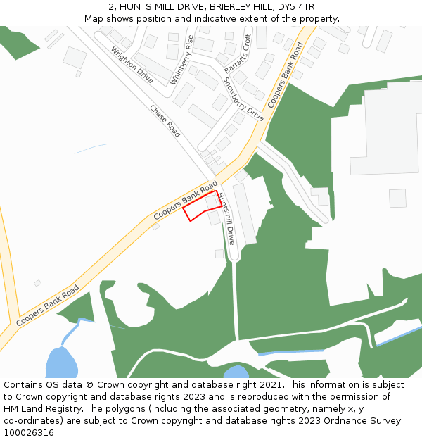 2, HUNTS MILL DRIVE, BRIERLEY HILL, DY5 4TR: Location map and indicative extent of plot