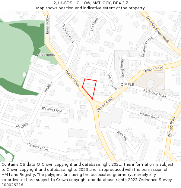 2, HURDS HOLLOW, MATLOCK, DE4 3JZ: Location map and indicative extent of plot