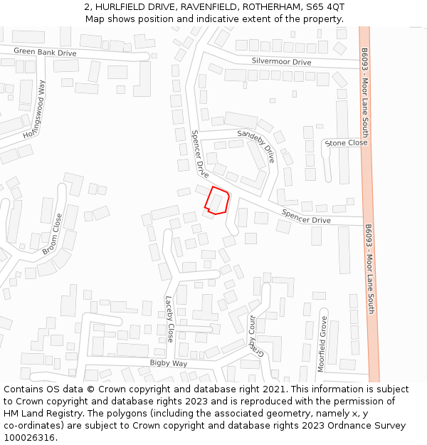 2, HURLFIELD DRIVE, RAVENFIELD, ROTHERHAM, S65 4QT: Location map and indicative extent of plot