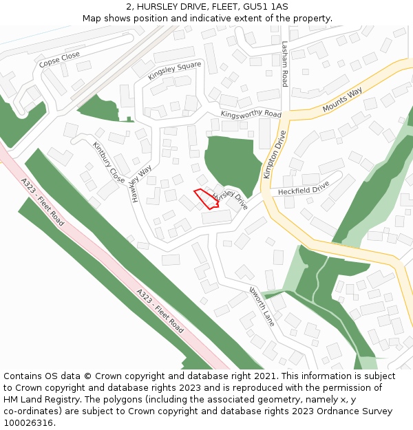 2, HURSLEY DRIVE, FLEET, GU51 1AS: Location map and indicative extent of plot