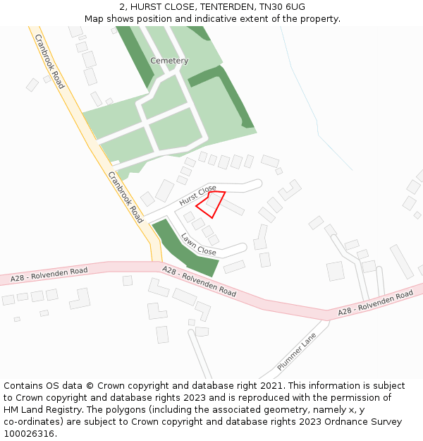 2, HURST CLOSE, TENTERDEN, TN30 6UG: Location map and indicative extent of plot