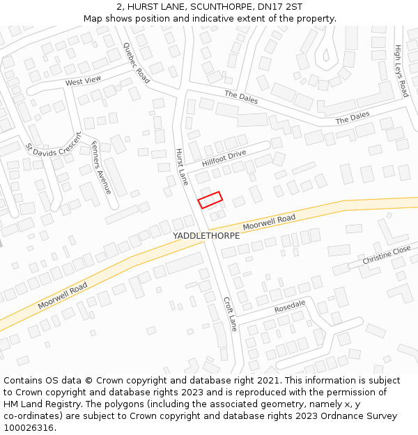 2, HURST LANE, SCUNTHORPE, DN17 2ST: Location map and indicative extent of plot