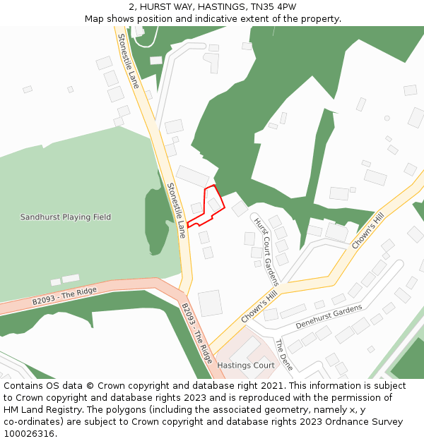 2, HURST WAY, HASTINGS, TN35 4PW: Location map and indicative extent of plot