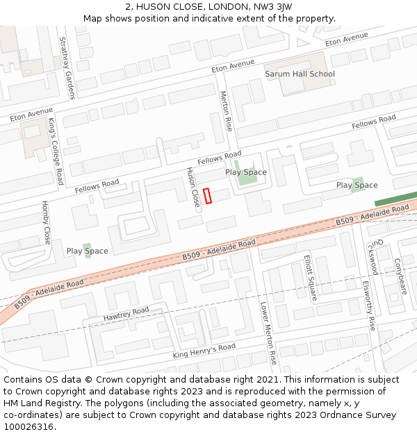 2, HUSON CLOSE, LONDON, NW3 3JW: Location map and indicative extent of plot