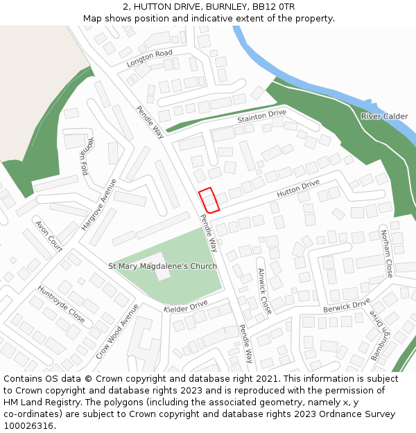 2, HUTTON DRIVE, BURNLEY, BB12 0TR: Location map and indicative extent of plot