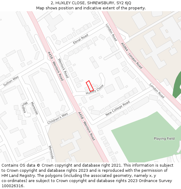 2, HUXLEY CLOSE, SHREWSBURY, SY2 6JQ: Location map and indicative extent of plot