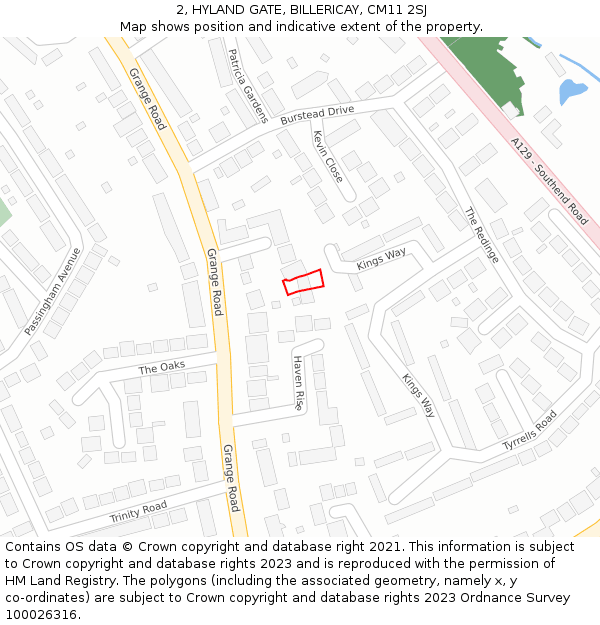 2, HYLAND GATE, BILLERICAY, CM11 2SJ: Location map and indicative extent of plot