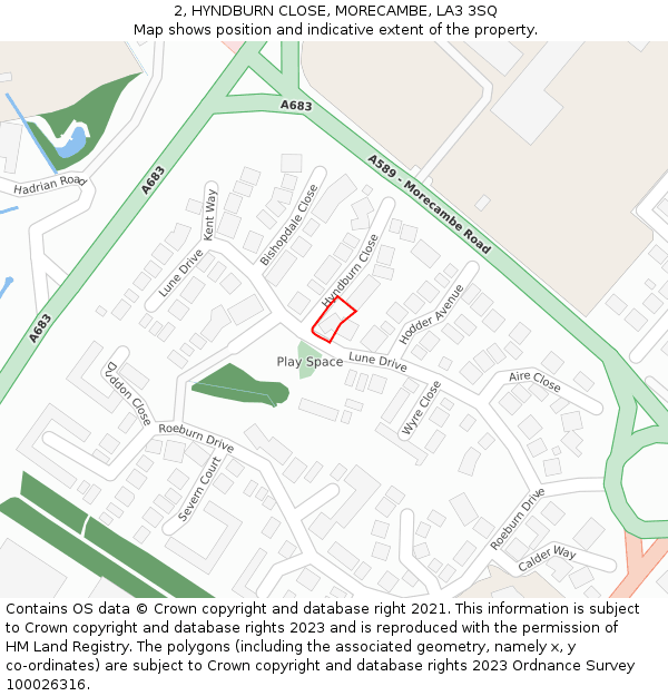 2, HYNDBURN CLOSE, MORECAMBE, LA3 3SQ: Location map and indicative extent of plot