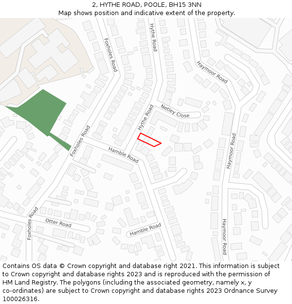 2, HYTHE ROAD, POOLE, BH15 3NN: Location map and indicative extent of plot