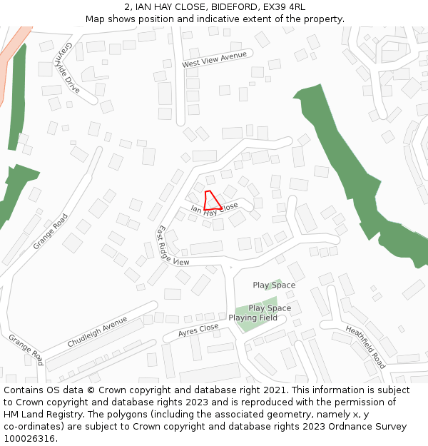 2, IAN HAY CLOSE, BIDEFORD, EX39 4RL: Location map and indicative extent of plot