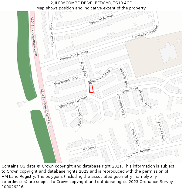 2, ILFRACOMBE DRIVE, REDCAR, TS10 4GD: Location map and indicative extent of plot