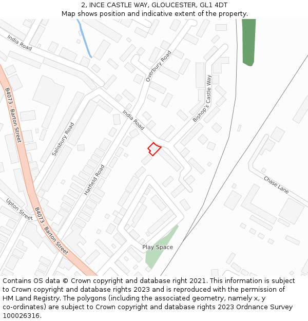 2, INCE CASTLE WAY, GLOUCESTER, GL1 4DT: Location map and indicative extent of plot