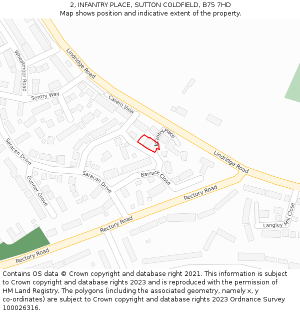 2, INFANTRY PLACE, SUTTON COLDFIELD, B75 7HD: Location map and indicative extent of plot