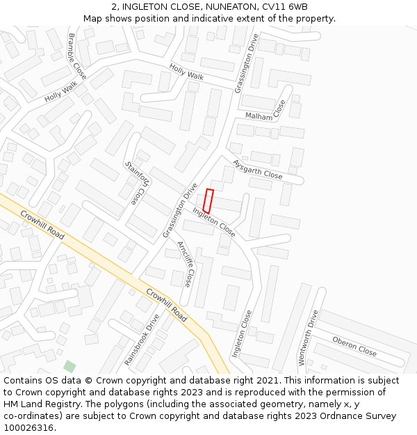 2, INGLETON CLOSE, NUNEATON, CV11 6WB: Location map and indicative extent of plot