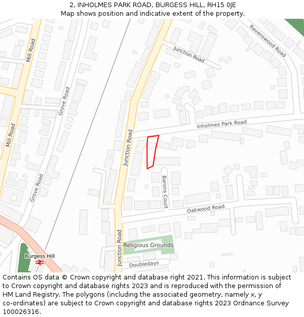 2, INHOLMES PARK ROAD, BURGESS HILL, RH15 0JE: Location map and indicative extent of plot