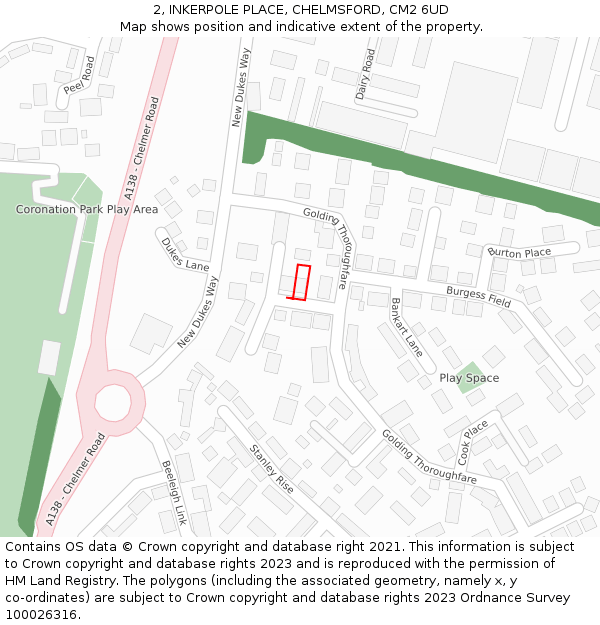 2, INKERPOLE PLACE, CHELMSFORD, CM2 6UD: Location map and indicative extent of plot