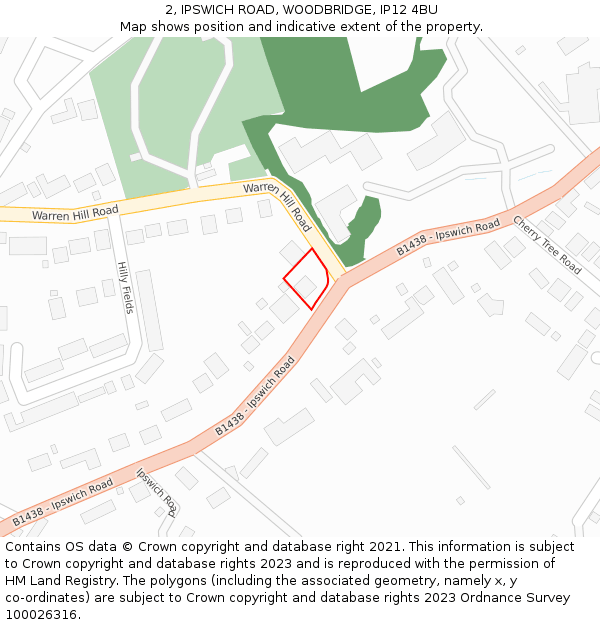 2, IPSWICH ROAD, WOODBRIDGE, IP12 4BU: Location map and indicative extent of plot