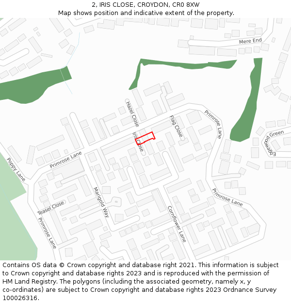 2, IRIS CLOSE, CROYDON, CR0 8XW: Location map and indicative extent of plot