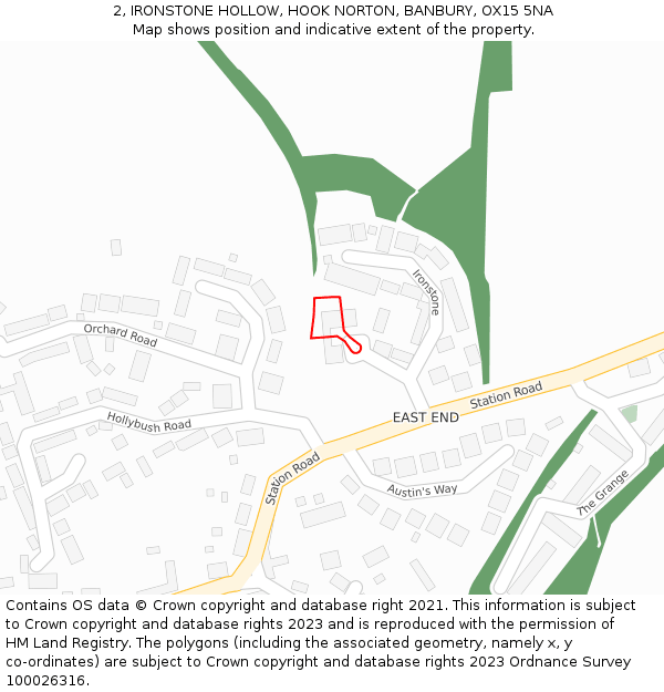 2, IRONSTONE HOLLOW, HOOK NORTON, BANBURY, OX15 5NA: Location map and indicative extent of plot