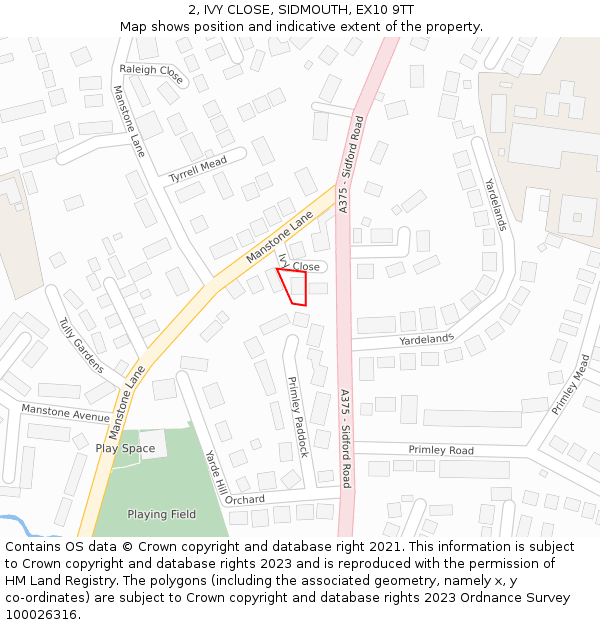 2, IVY CLOSE, SIDMOUTH, EX10 9TT: Location map and indicative extent of plot