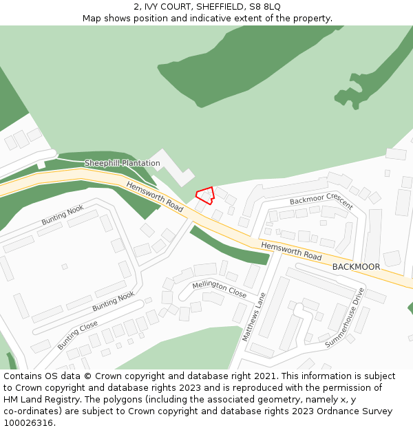 2, IVY COURT, SHEFFIELD, S8 8LQ: Location map and indicative extent of plot