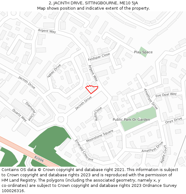 2, JACINTH DRIVE, SITTINGBOURNE, ME10 5JA: Location map and indicative extent of plot