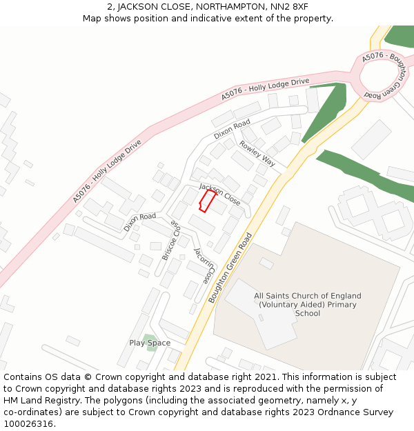 2, JACKSON CLOSE, NORTHAMPTON, NN2 8XF: Location map and indicative extent of plot