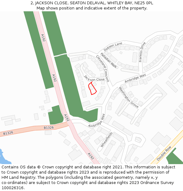 2, JACKSON CLOSE, SEATON DELAVAL, WHITLEY BAY, NE25 0PL: Location map and indicative extent of plot