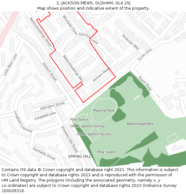 2, JACKSON MEWS, OLDHAM, OL4 2SJ: Location map and indicative extent of plot