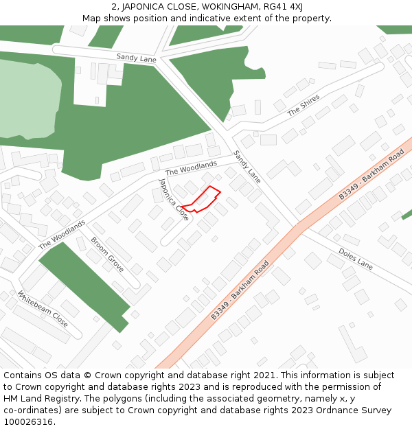 2, JAPONICA CLOSE, WOKINGHAM, RG41 4XJ: Location map and indicative extent of plot