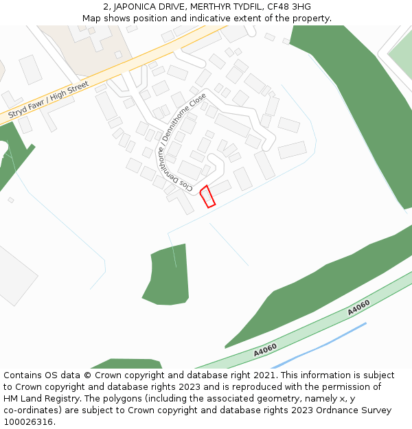 2, JAPONICA DRIVE, MERTHYR TYDFIL, CF48 3HG: Location map and indicative extent of plot