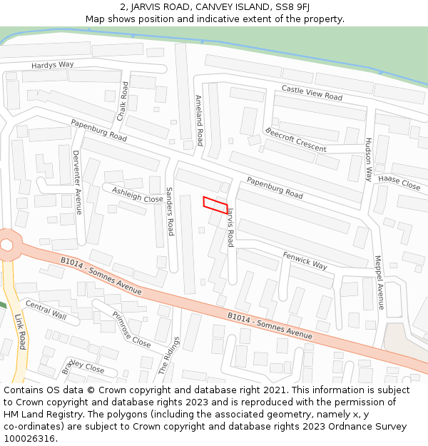 2, JARVIS ROAD, CANVEY ISLAND, SS8 9FJ: Location map and indicative extent of plot