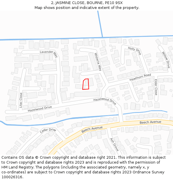 2, JASMINE CLOSE, BOURNE, PE10 9SX: Location map and indicative extent of plot