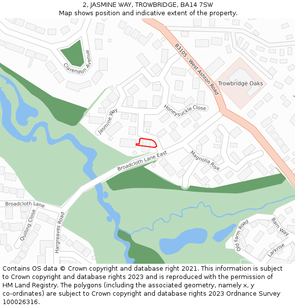 2, JASMINE WAY, TROWBRIDGE, BA14 7SW: Location map and indicative extent of plot