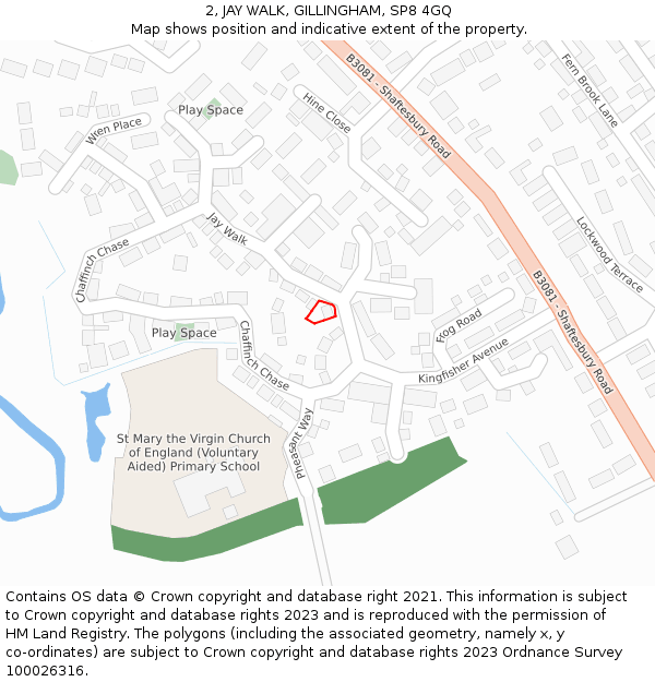 2, JAY WALK, GILLINGHAM, SP8 4GQ: Location map and indicative extent of plot